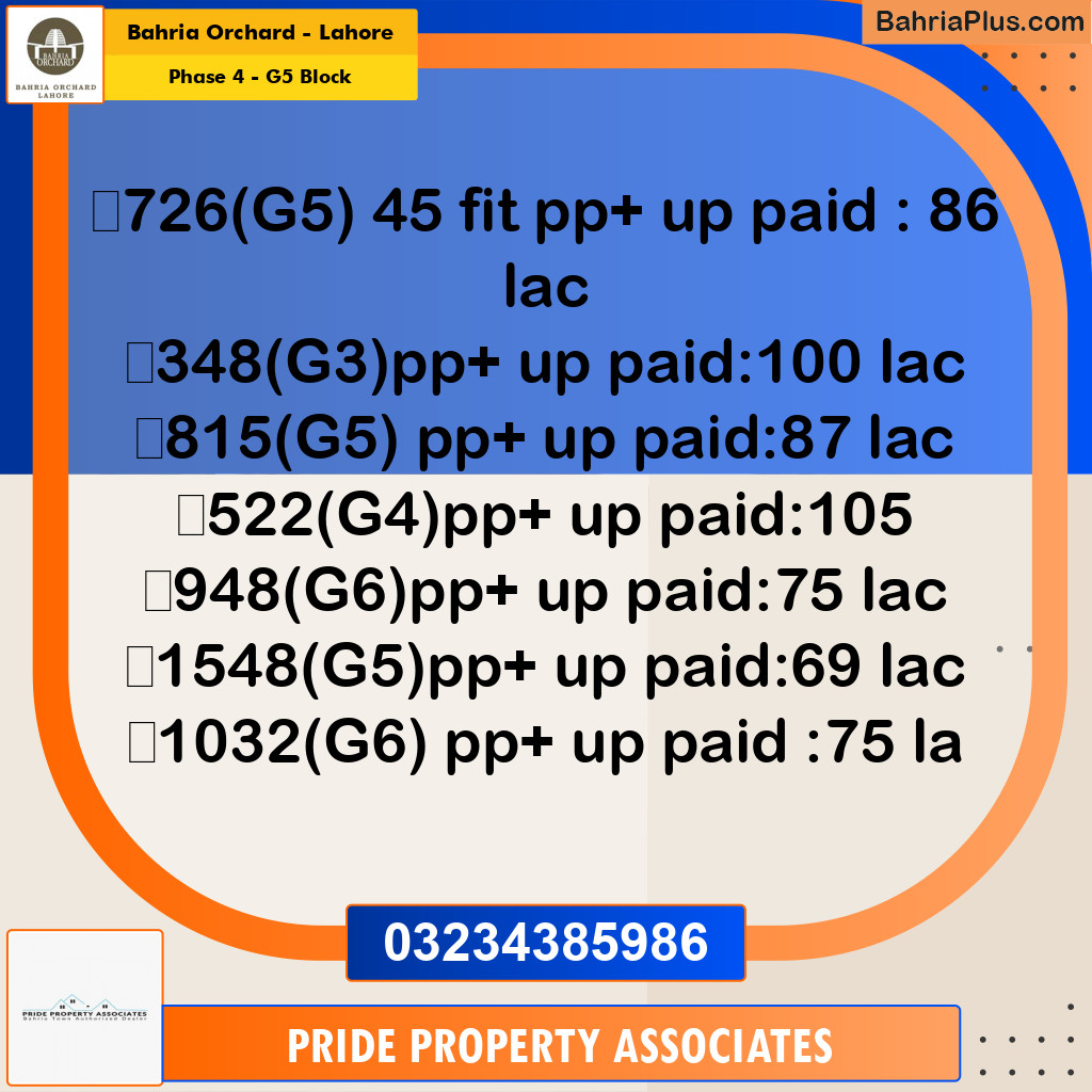 10 Marla Residential Plot for Sale in Phase 4 - G5 Block -  Bahria Orchard, Lahore - (BP-229668)