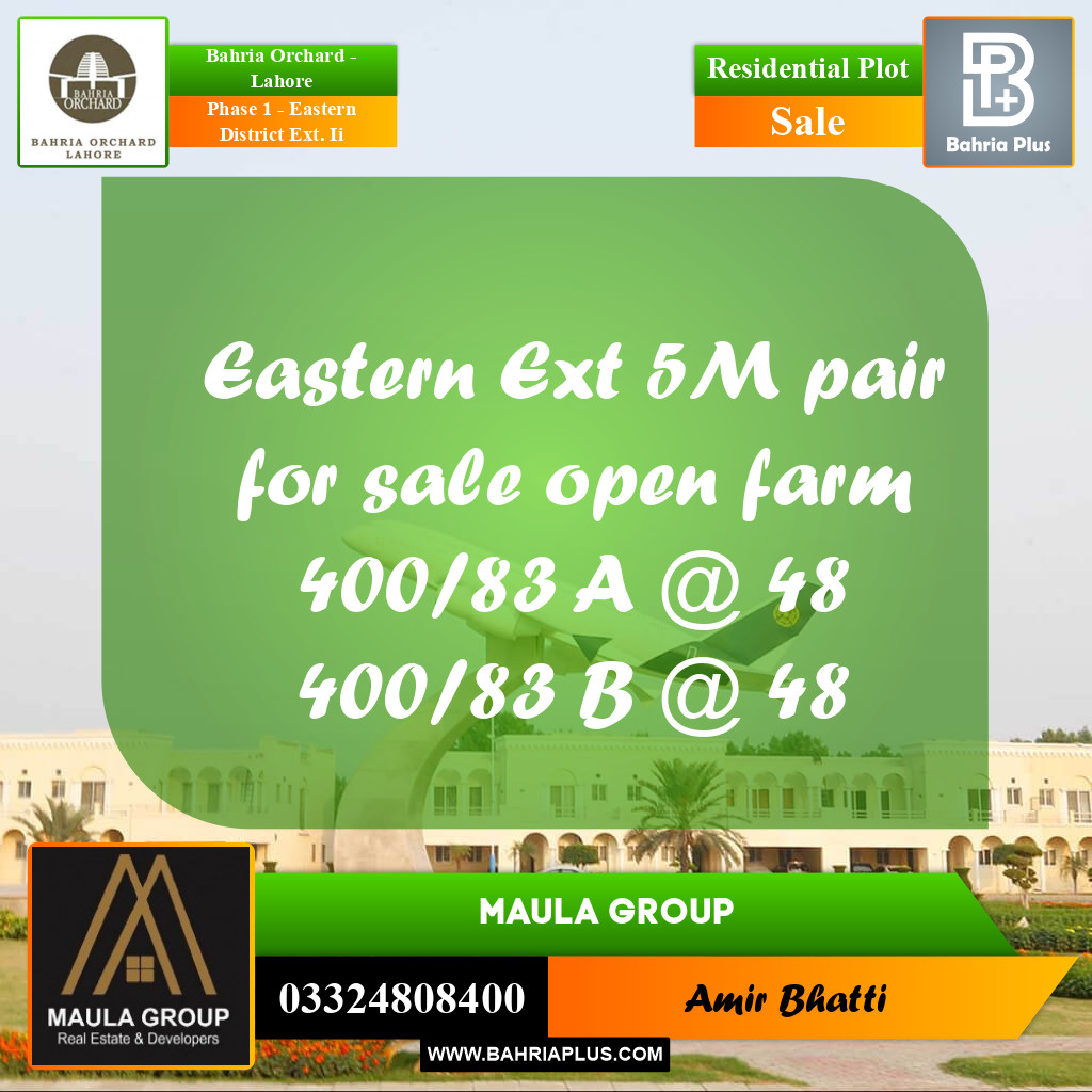 5 Marla Residential Plot for Sale in Phase 1 - Eastern District Ext. II -  Bahria Orchard, Lahore - (BP-229744)