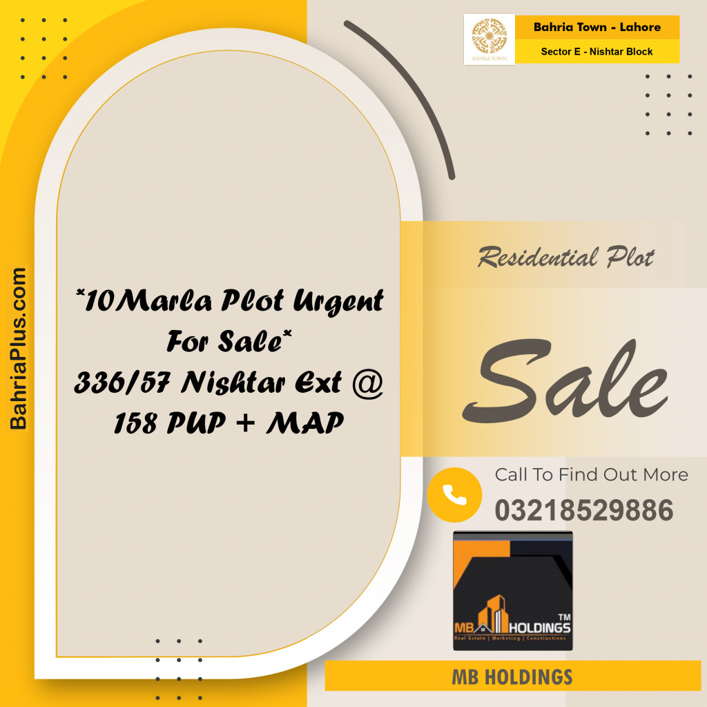 10 Marla Residential Plot for Sale in Sector E - Nishtar Block -  Bahria Town, Lahore - (BP-229785)