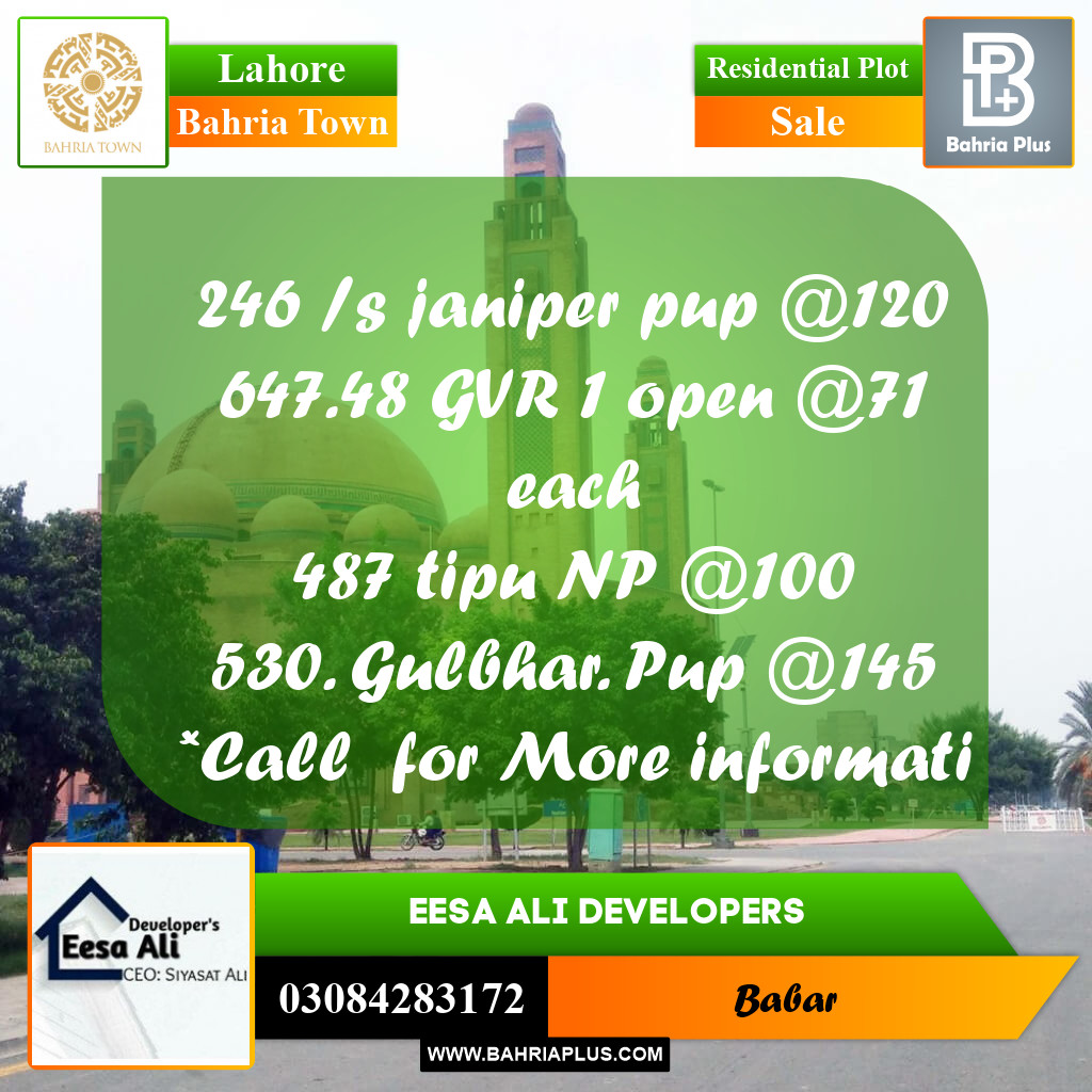 Residential Plot for Sale in Bahria Town, Lahore - (BP-229798)