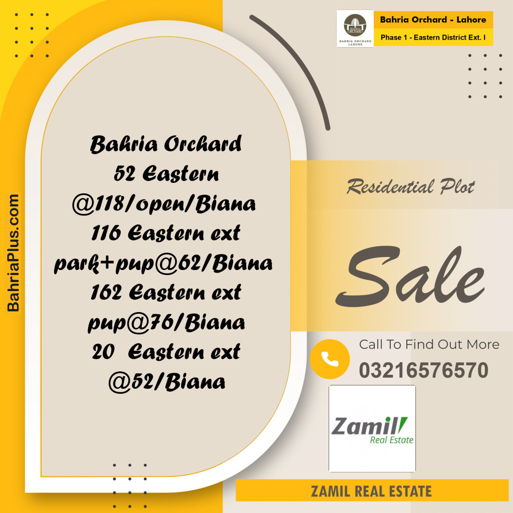 5 Marla Residential Plot for Sale in Phase 1 - Eastern District Ext. I -  Bahria Orchard, Lahore - (BP-229819)