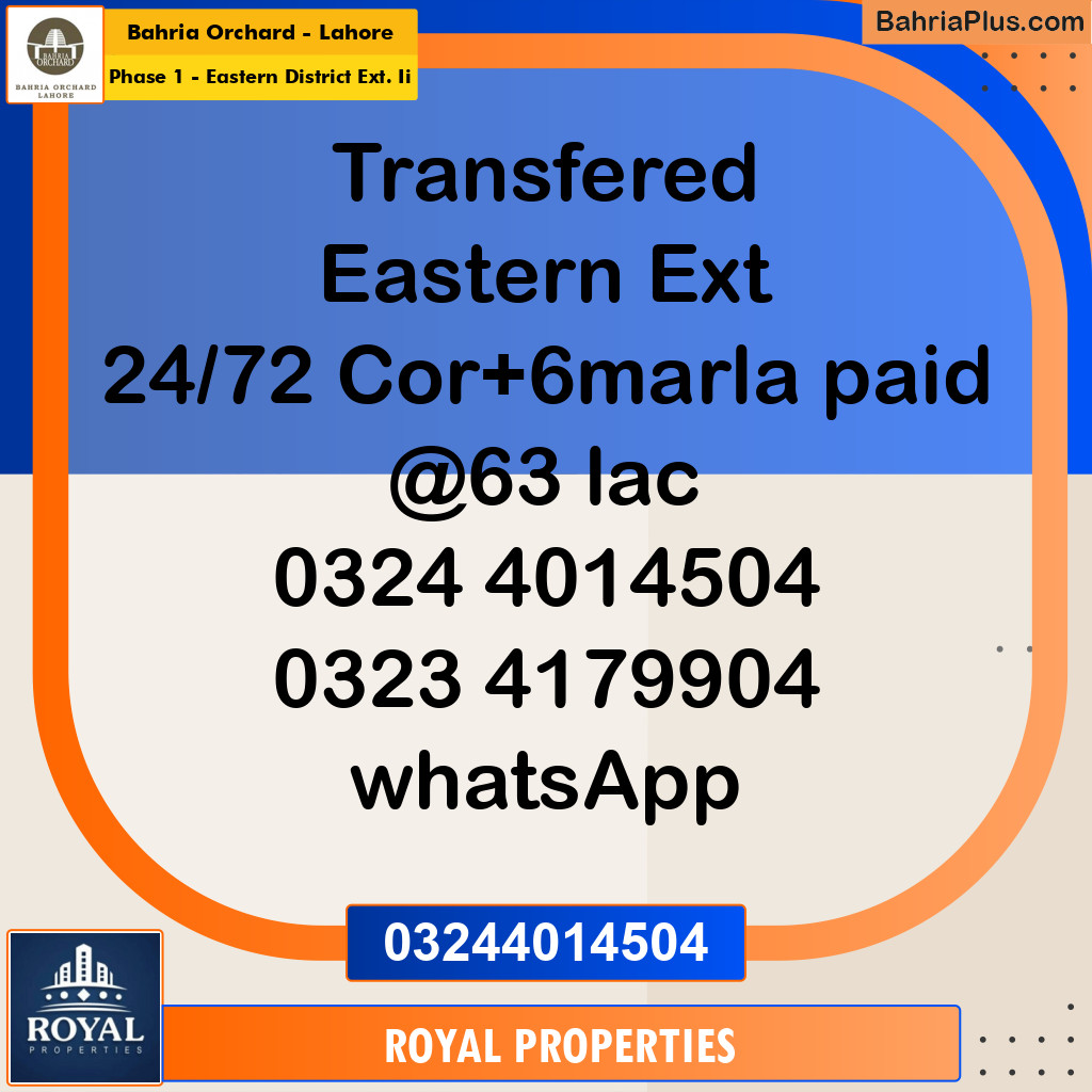 Residential Plot for Sale in Phase 1 - Eastern District Ext. II -  Bahria Orchard, Lahore - (BP-229930)