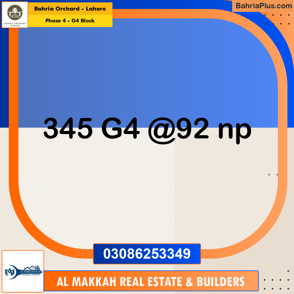 10 Marla Residential Plot for Sale in Phase 4 - G4 Block -  Bahria Orchard, Lahore - (BP-229932)