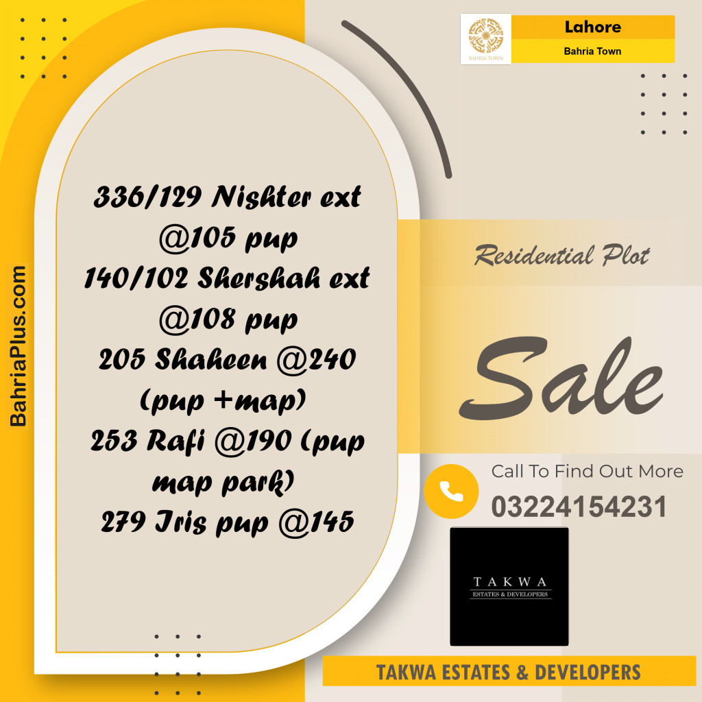 Residential Plot for Sale in Bahria Town, Lahore - (BP-229933)