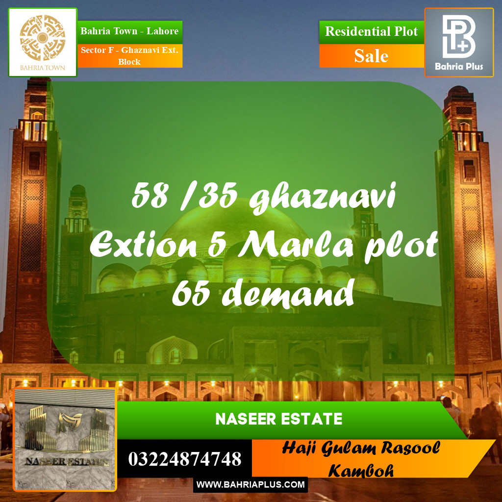 5 Marla Residential Plot for Sale in Sector F - Ghaznavi Ext. Block -  Bahria Town, Lahore - (BP-229974)