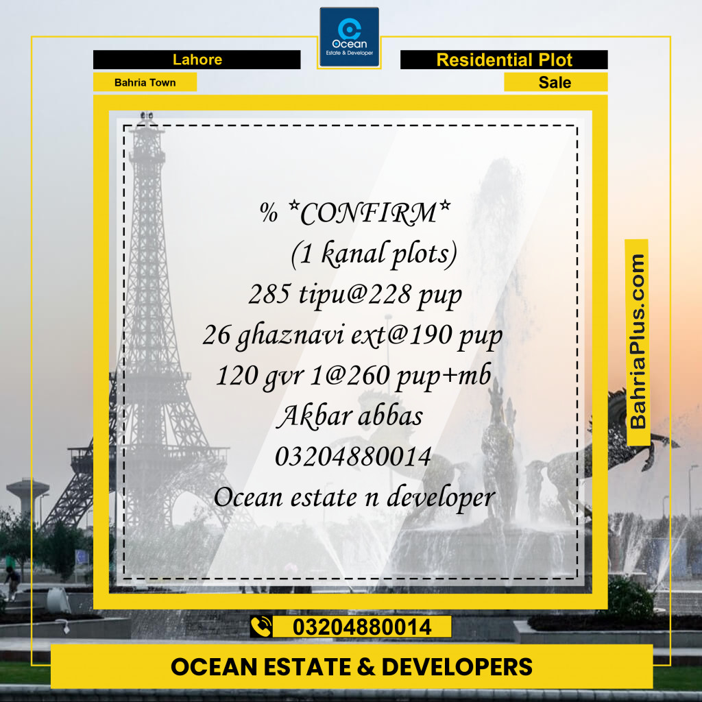 Residential Plot for Sale in Bahria Town, Lahore - (BP-229977)