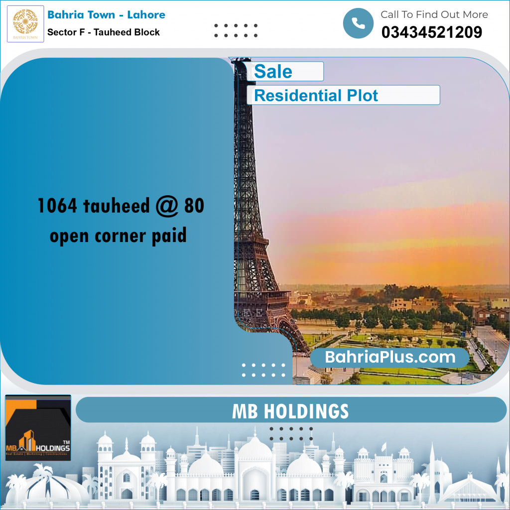 5 Marla Residential Plot for Sale in Sector F - Tauheed Block -  Bahria Town, Lahore - (BP-229980)