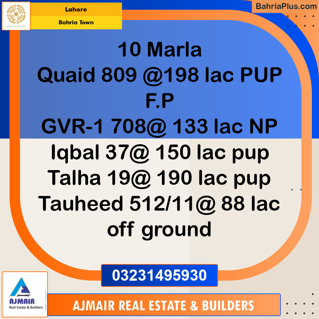 Residential Plot for Sale in Bahria Town, Lahore - (BP-229991)