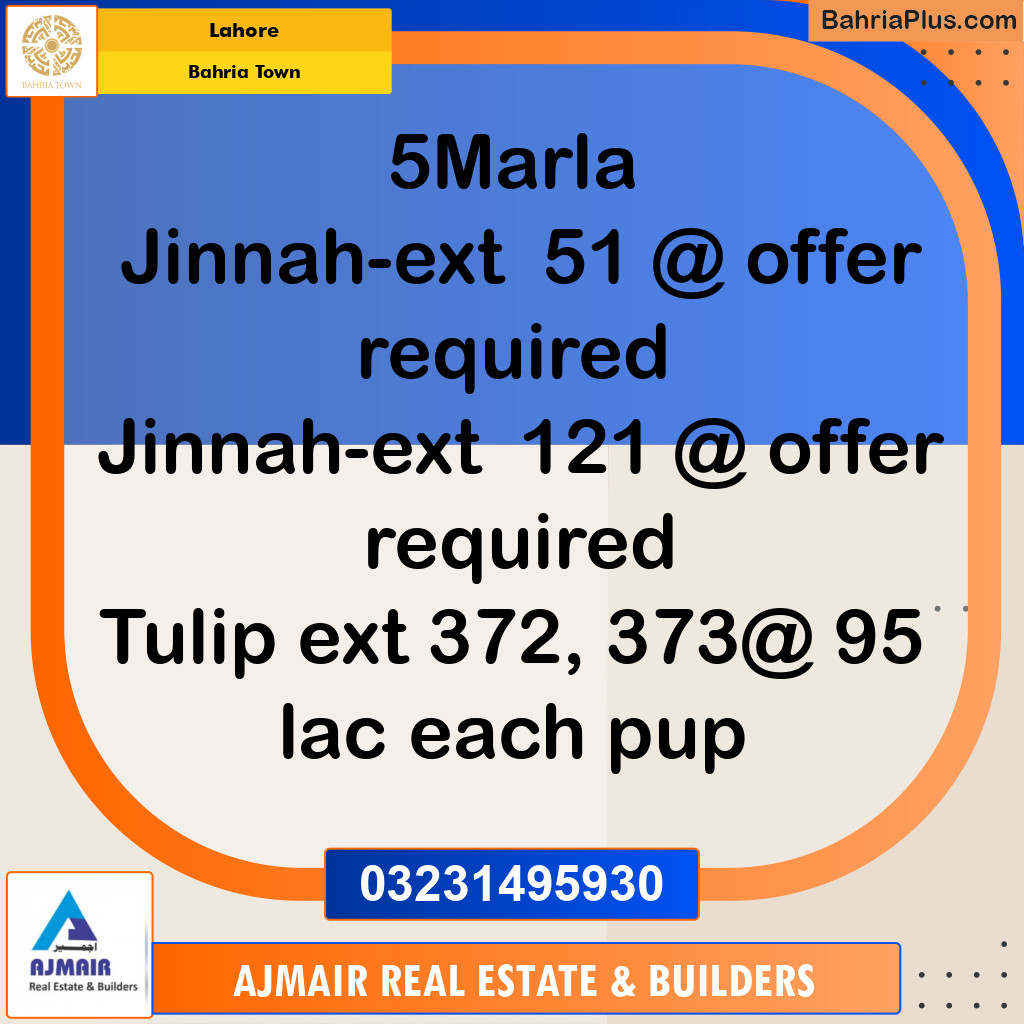 Residential Plot for Sale in Bahria Town, Lahore - (BP-229992)