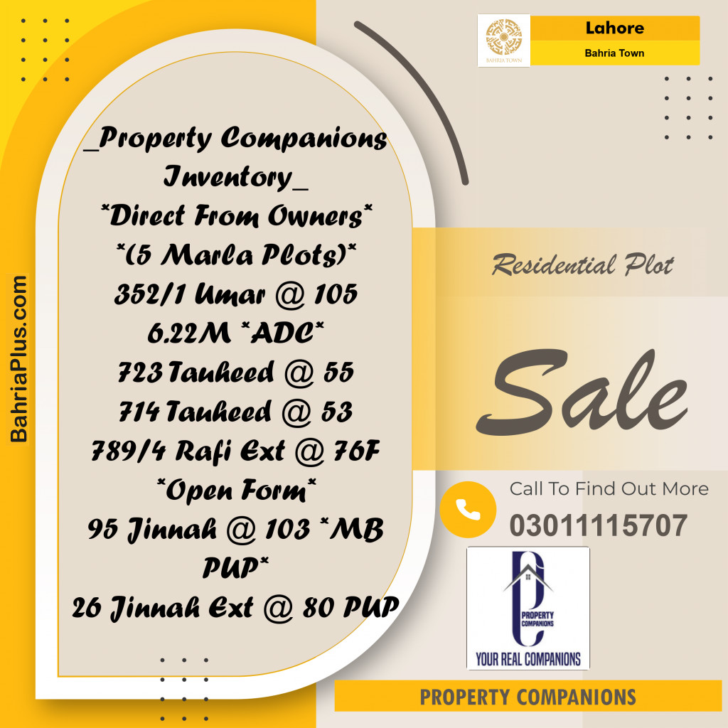 Residential Plot for Sale in Bahria Town, Lahore - (BP-230032)
