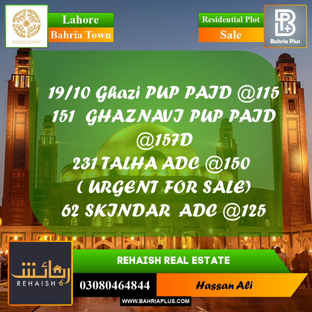 Residential Plot for Sale in Bahria Town, Lahore - (BP-230066)