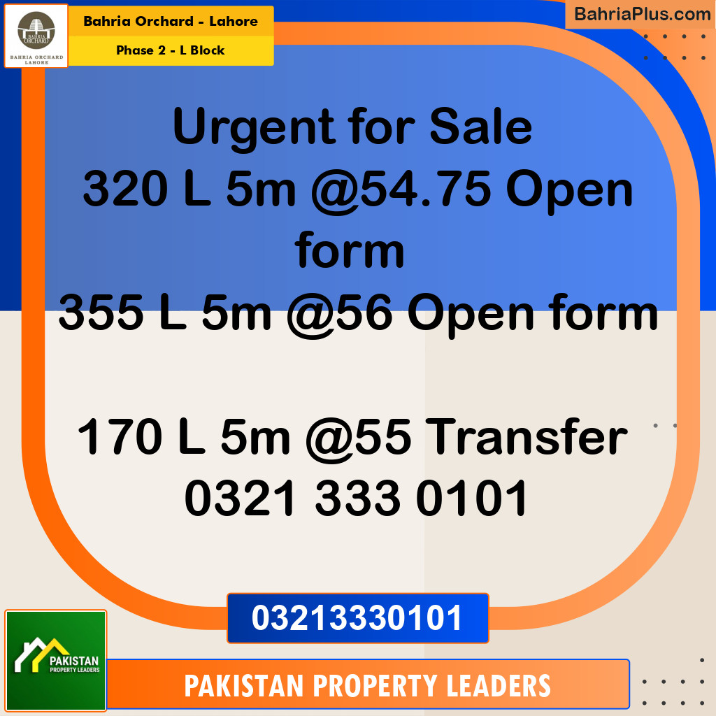 5 Marla Residential Plot for Sale in Phase 2 - L Block -  Bahria Orchard, Lahore - (BP-230087)