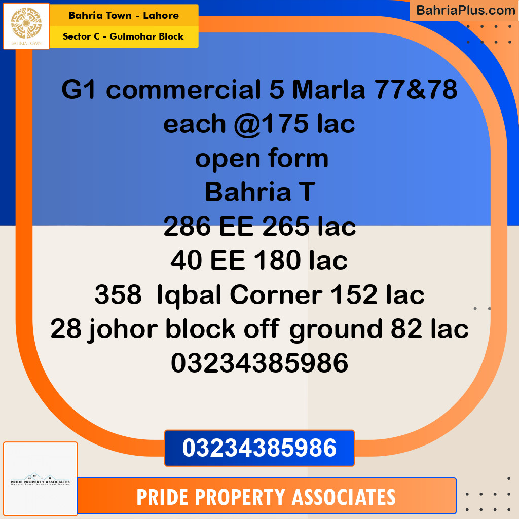 10 Marla Residential Plot for Sale in Sector C - Gulmohar Block -  Bahria Town, Lahore - (BP-230141)