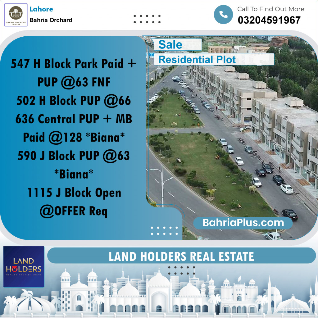 Residential Plot for Sale in Bahria Orchard, Lahore - (BP-230154)