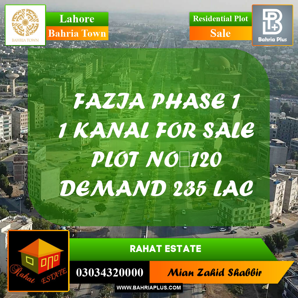 20 Marla Residential Plot for Sale in Bahria Town, Lahore - (BP-230217)