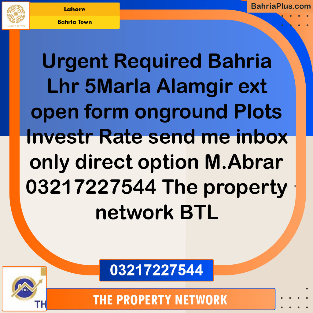 Residential Plot for Sale in Bahria Town, Lahore - (BP-230274)