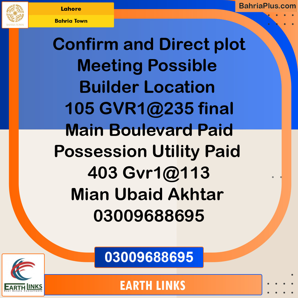 Residential Plot for Sale in Bahria Town, Lahore - (BP-230308)