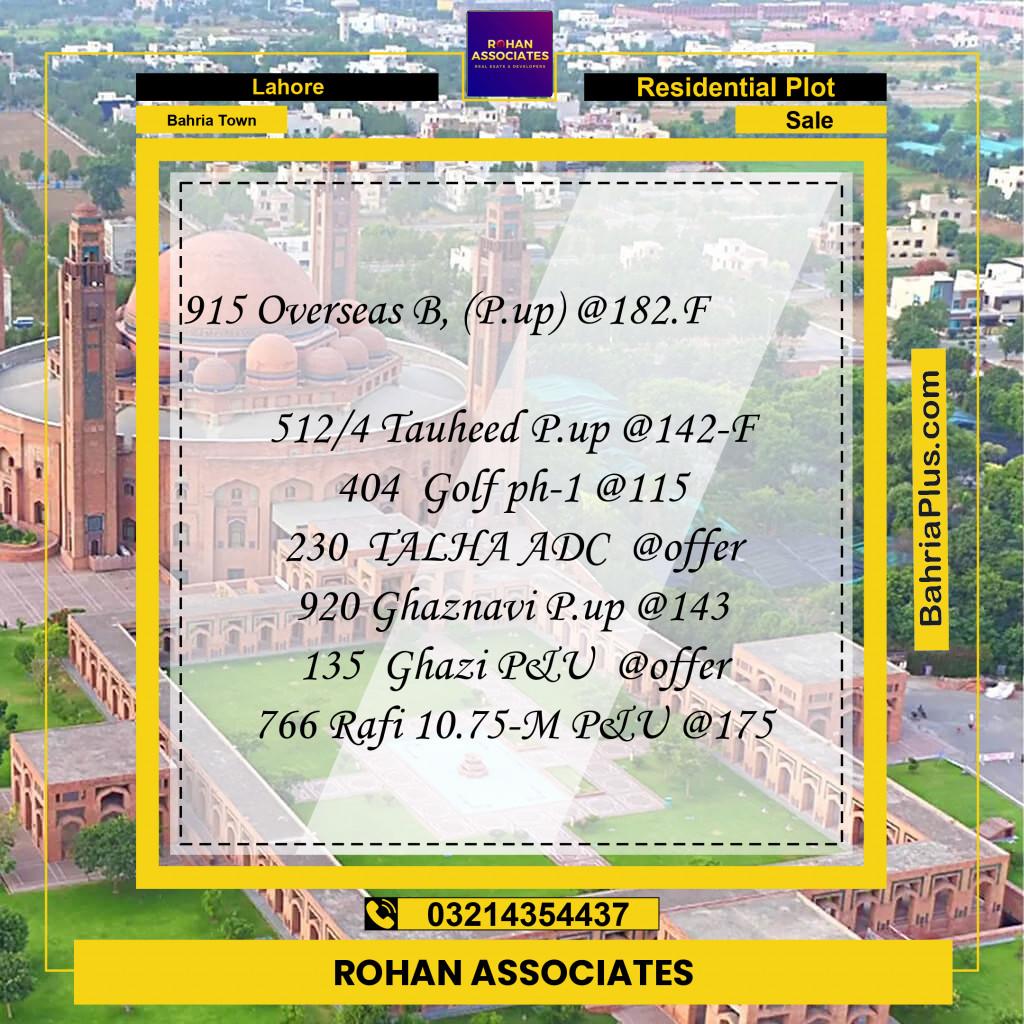 Residential Plot for Sale in Bahria Town, Lahore - (BP-230315)