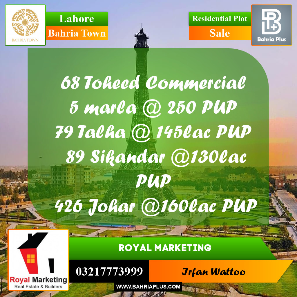 Residential Plot for Sale in Bahria Town, Lahore - (BP-230323)