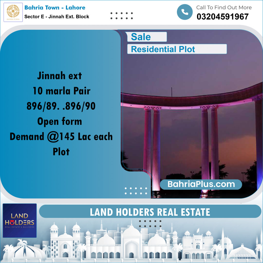 Residential Plot for Sale in Sector E - Jinnah Ext. Block -  Bahria Town, Lahore - (BP-230332)