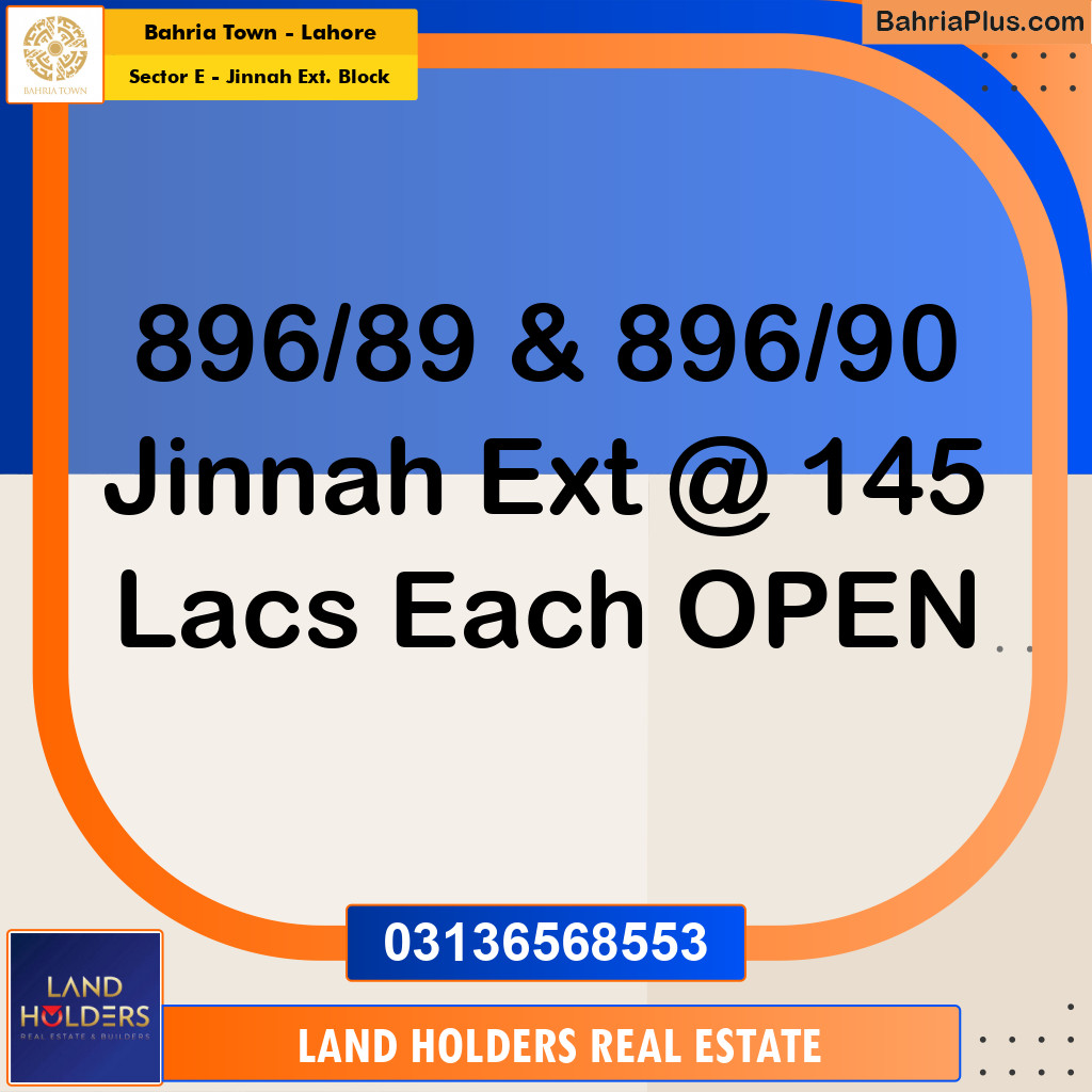 10 Marla Residential Plot for Sale in Sector E - Jinnah Ext. Block -  Bahria Town, Lahore - (BP-230355)