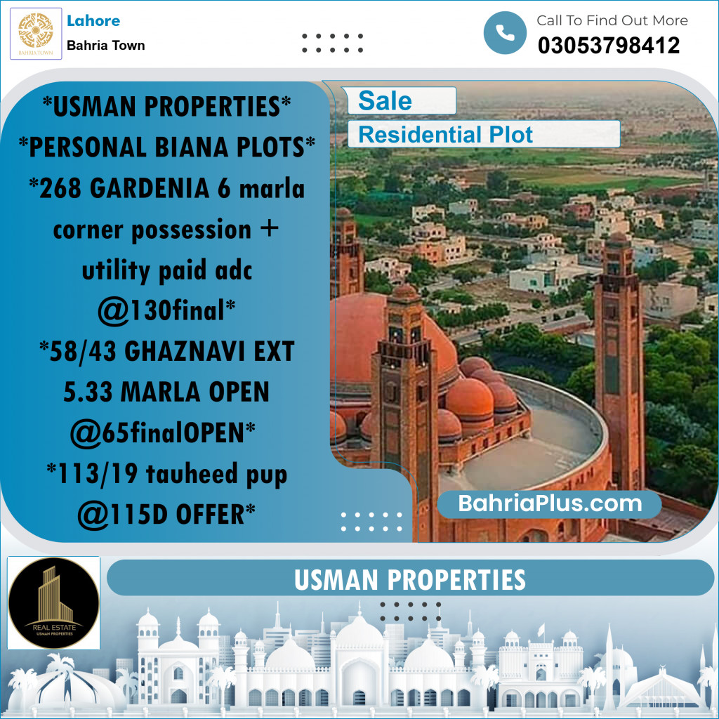 Residential Plot for Sale in Bahria Town, Lahore - (BP-230358)