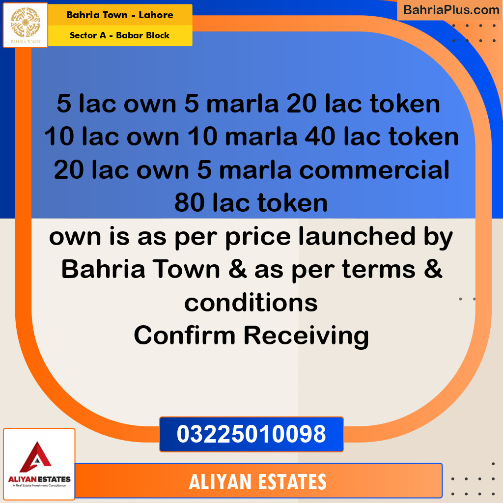 5 Marla Residential Plot for Sale in Sector A - Babar Block -  Bahria Town, Lahore - (BP-230375)