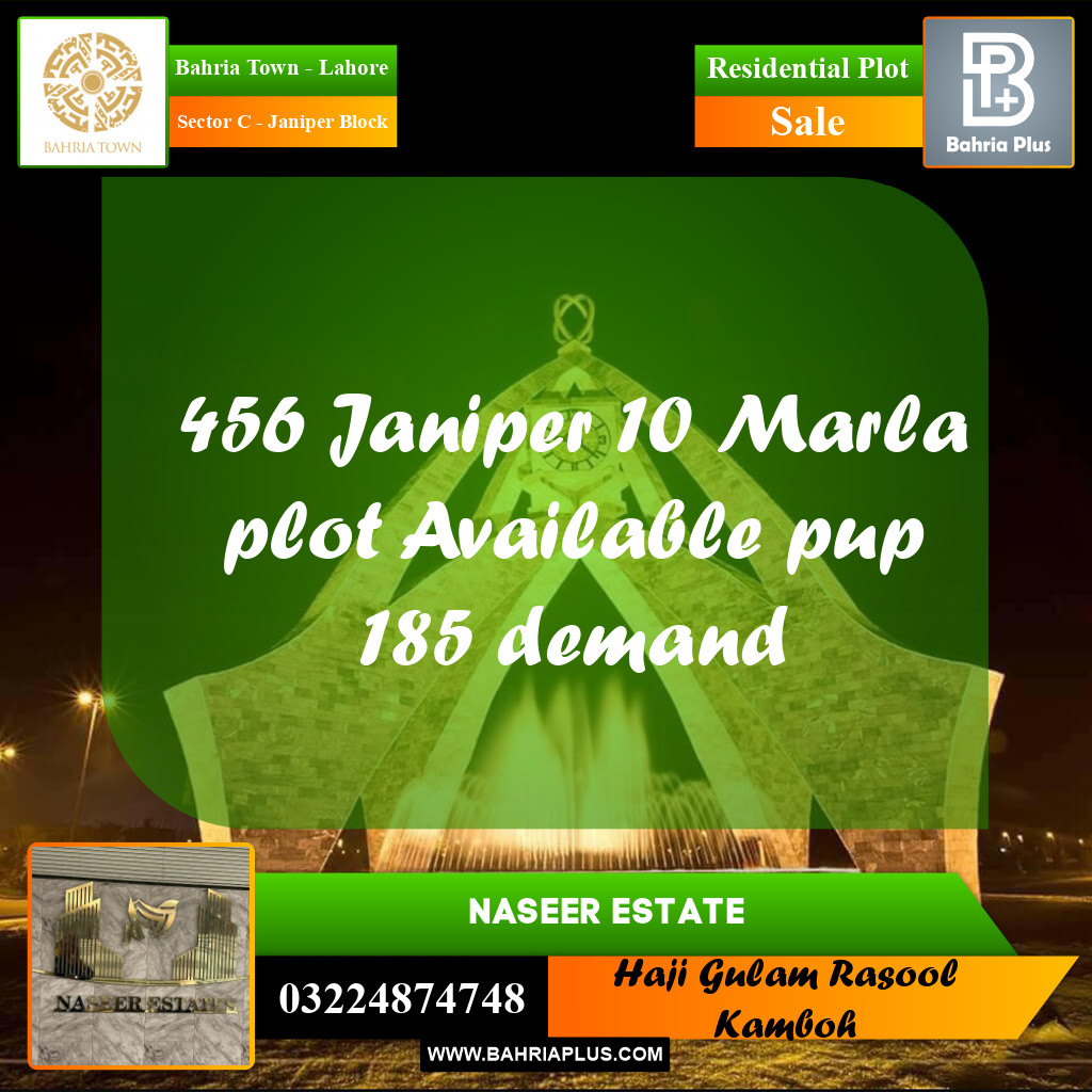10 Marla Residential Plot for Sale in Sector C - Janiper Block -  Bahria Town, Lahore - (BP-230434)