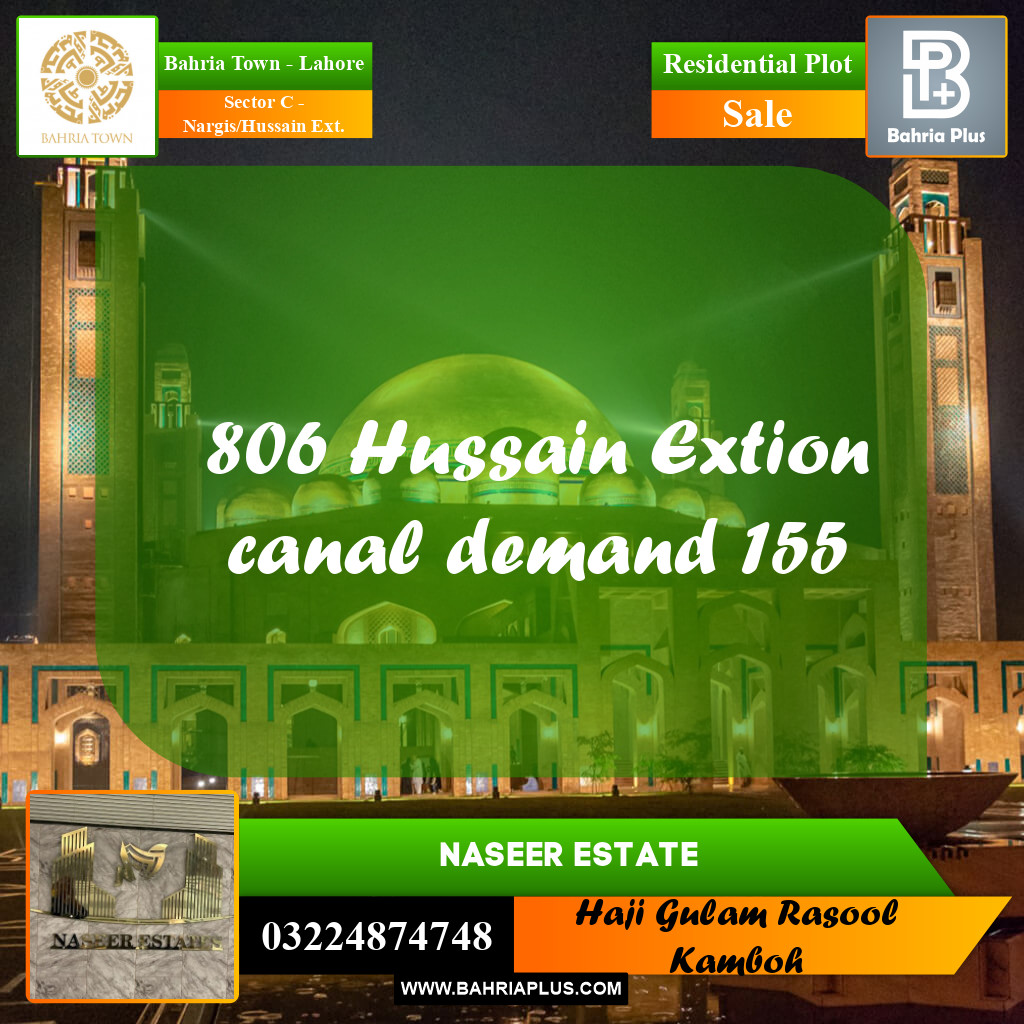20 Marla Residential Plot for Sale in Sector C - Nargis/Hussain Ext. -  Bahria Town, Lahore - (BP-230436)