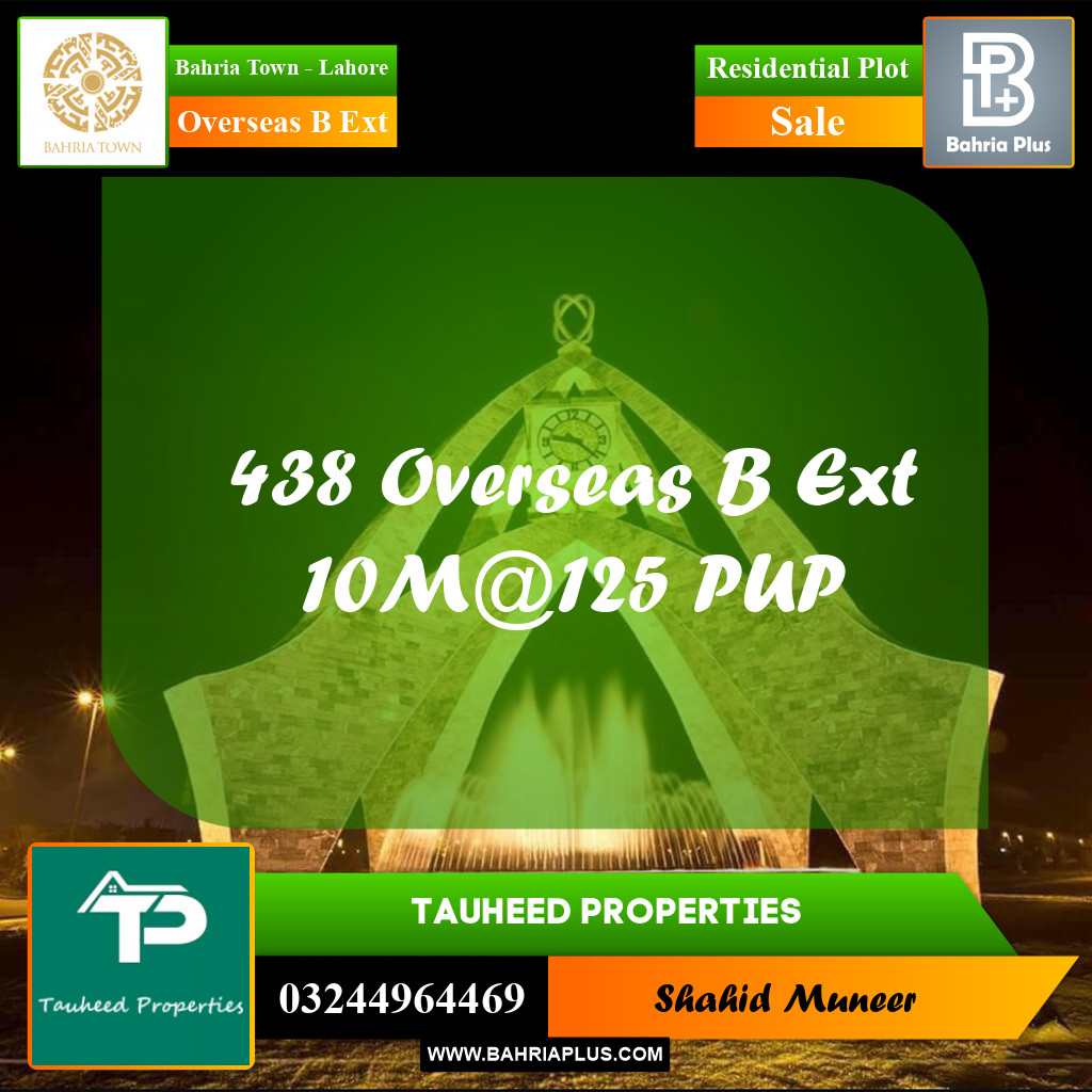10 Marla Residential Plot for Sale in Overseas B Ext -  Bahria Town, Lahore - (BP-230439)