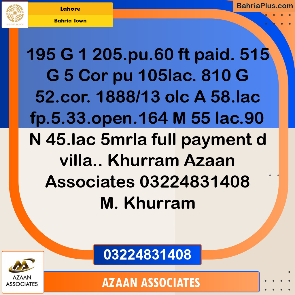 Residential Plot for Sale in Bahria Town, Lahore - (BP-230452)