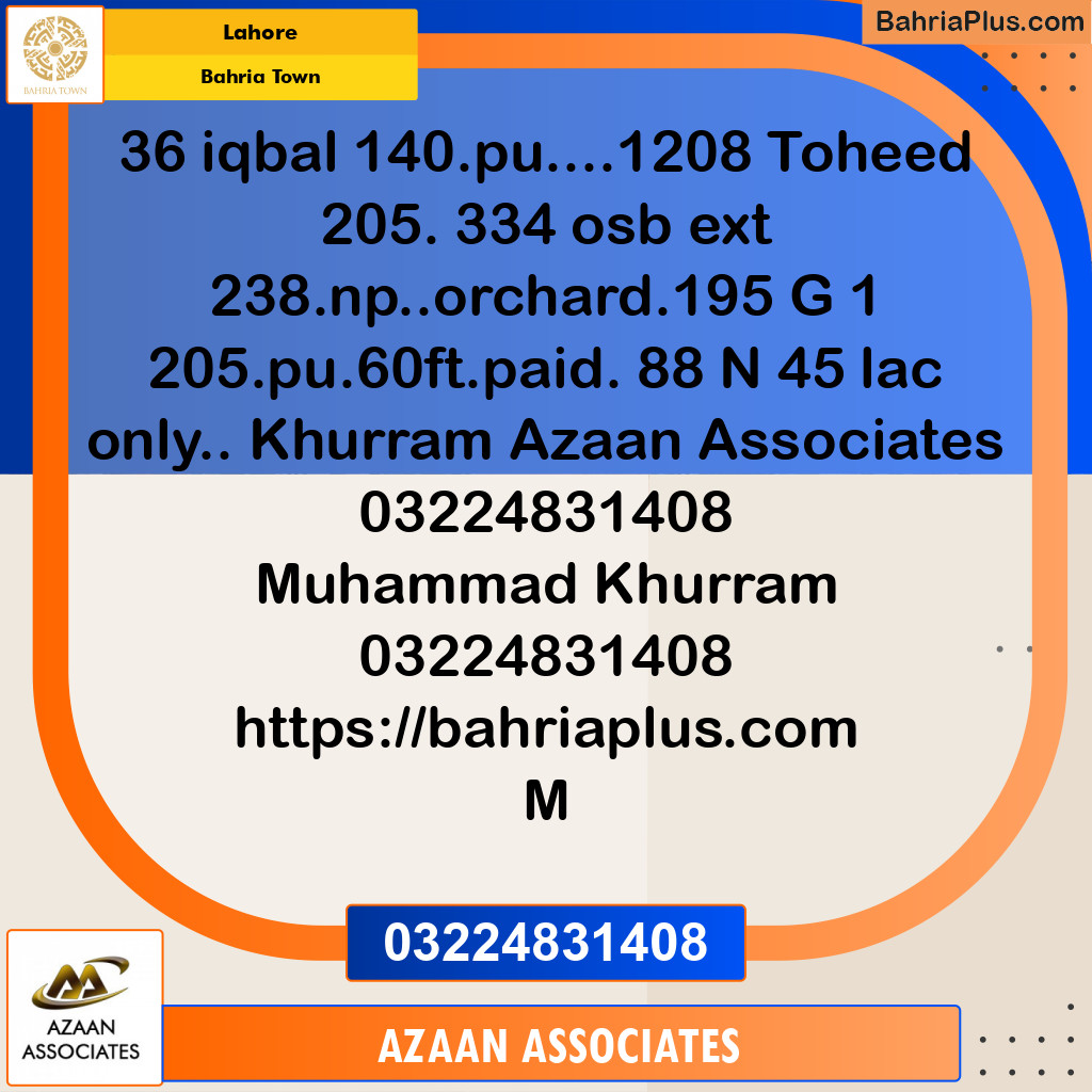 Residential Plot for Sale in Bahria Town, Lahore - (BP-230454)