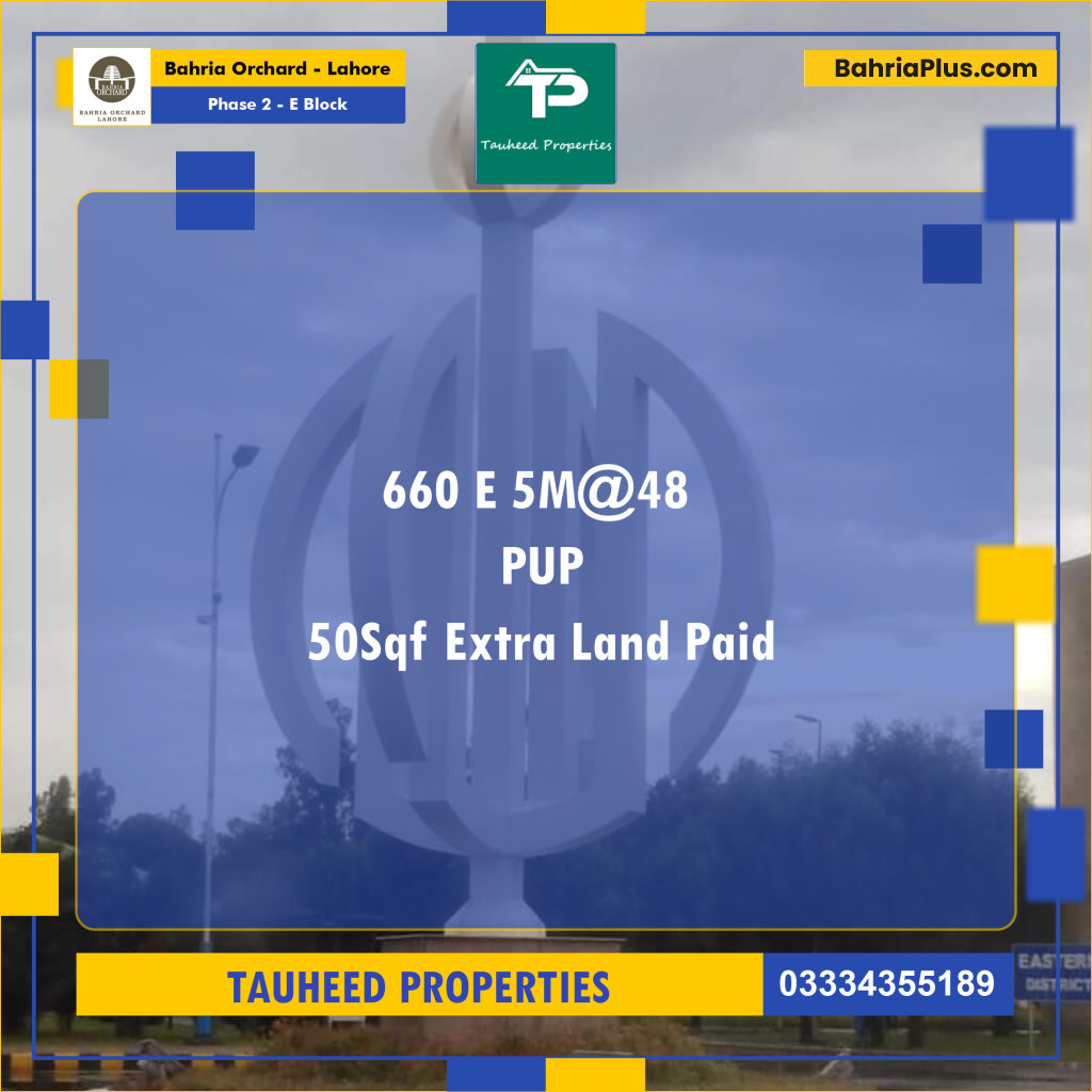 5 Marla Residential Plot for Sale in Phase 2 - E Block -  Bahria Orchard, Lahore - (BP-230494)