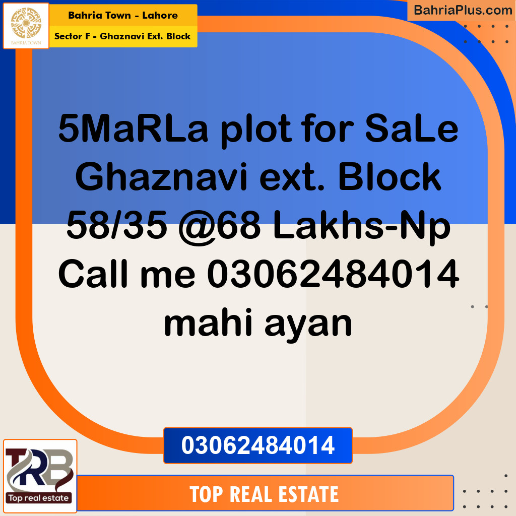 5 Marla Residential Plot for Sale in Sector F - Ghaznavi Ext. Block -  Bahria Town, Lahore - (BP-230549)