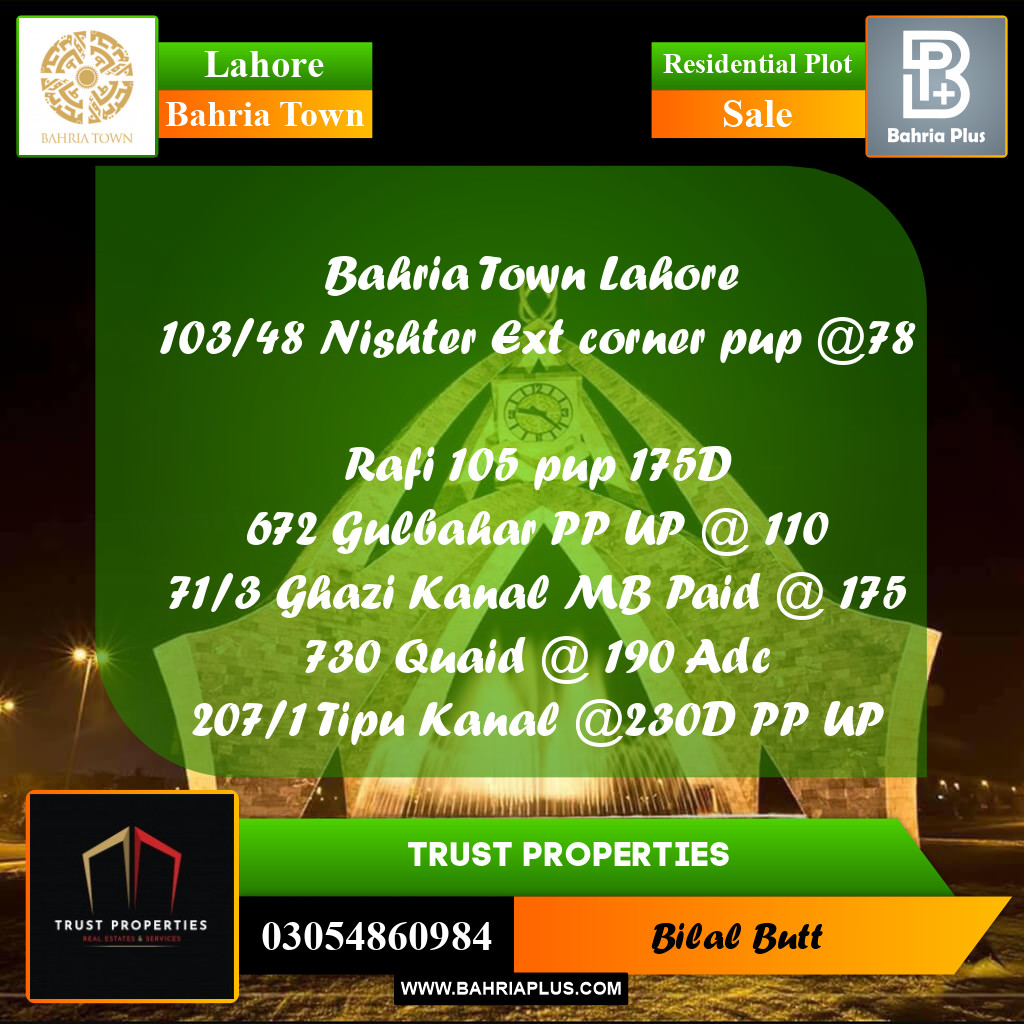 Residential Plot for Sale in Bahria Town, Lahore - (BP-230573)