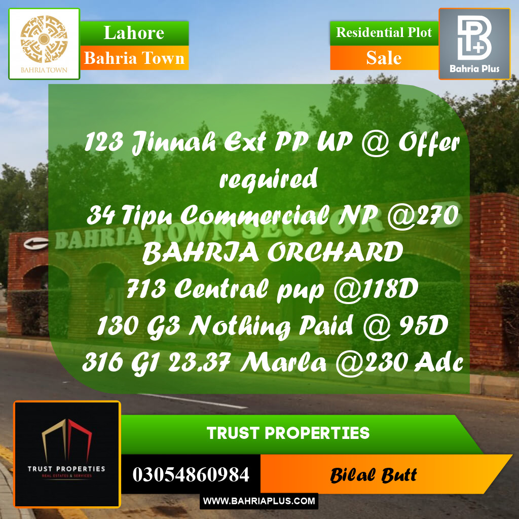 Residential Plot for Sale in Bahria Town, Lahore - (BP-230576)