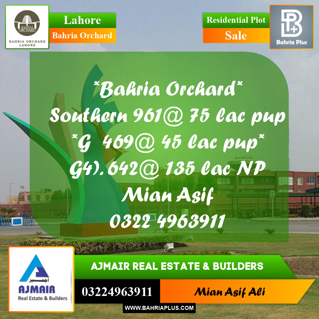 Residential Plot for Sale in Bahria Orchard, Lahore - (BP-230610)