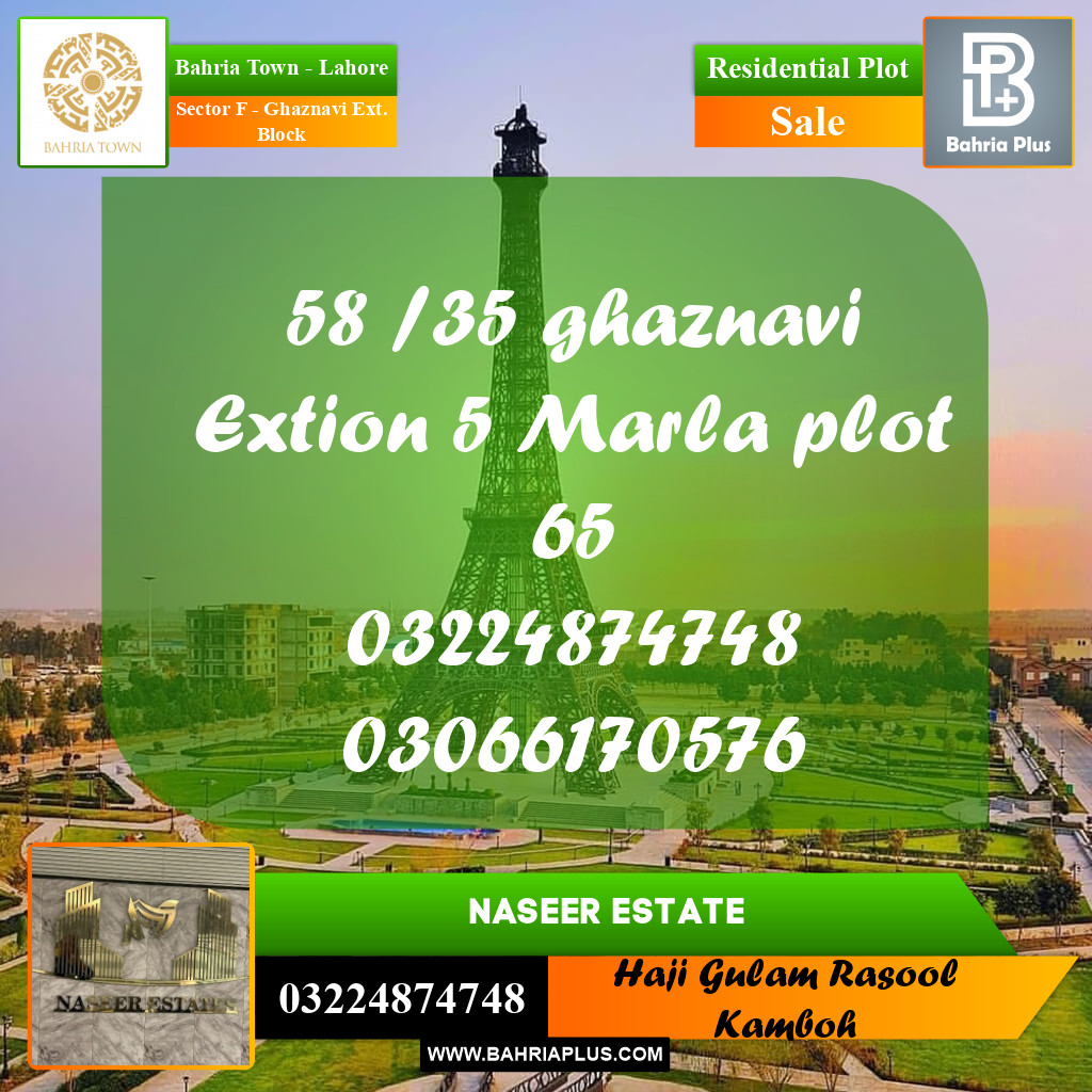 5 Marla Residential Plot for Sale in Sector F - Ghaznavi Ext. Block -  Bahria Town, Lahore - (BP-230626)