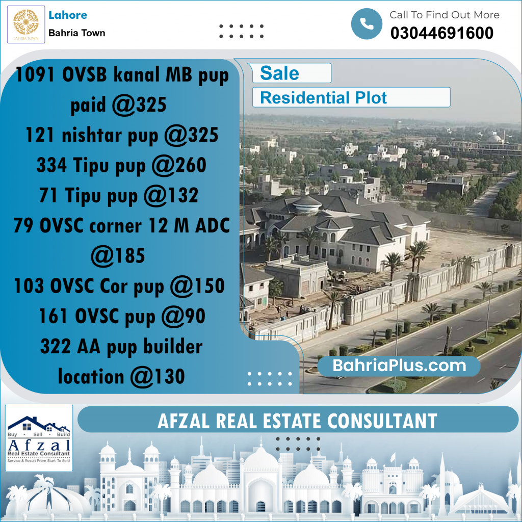 Residential Plot for Sale in Bahria Town, Lahore - (BP-230632)