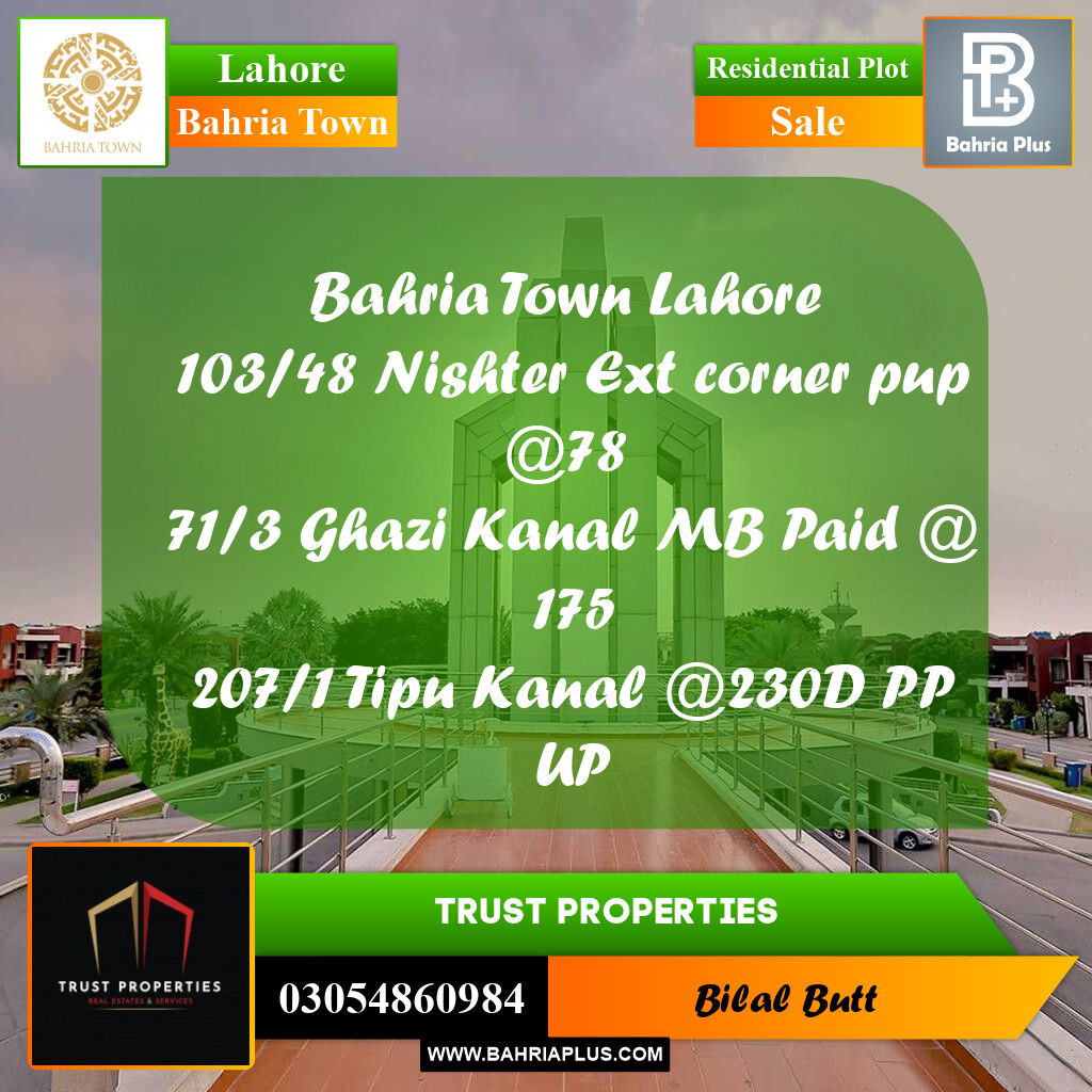 Residential Plot for Sale in Bahria Town, Lahore - (BP-230649)