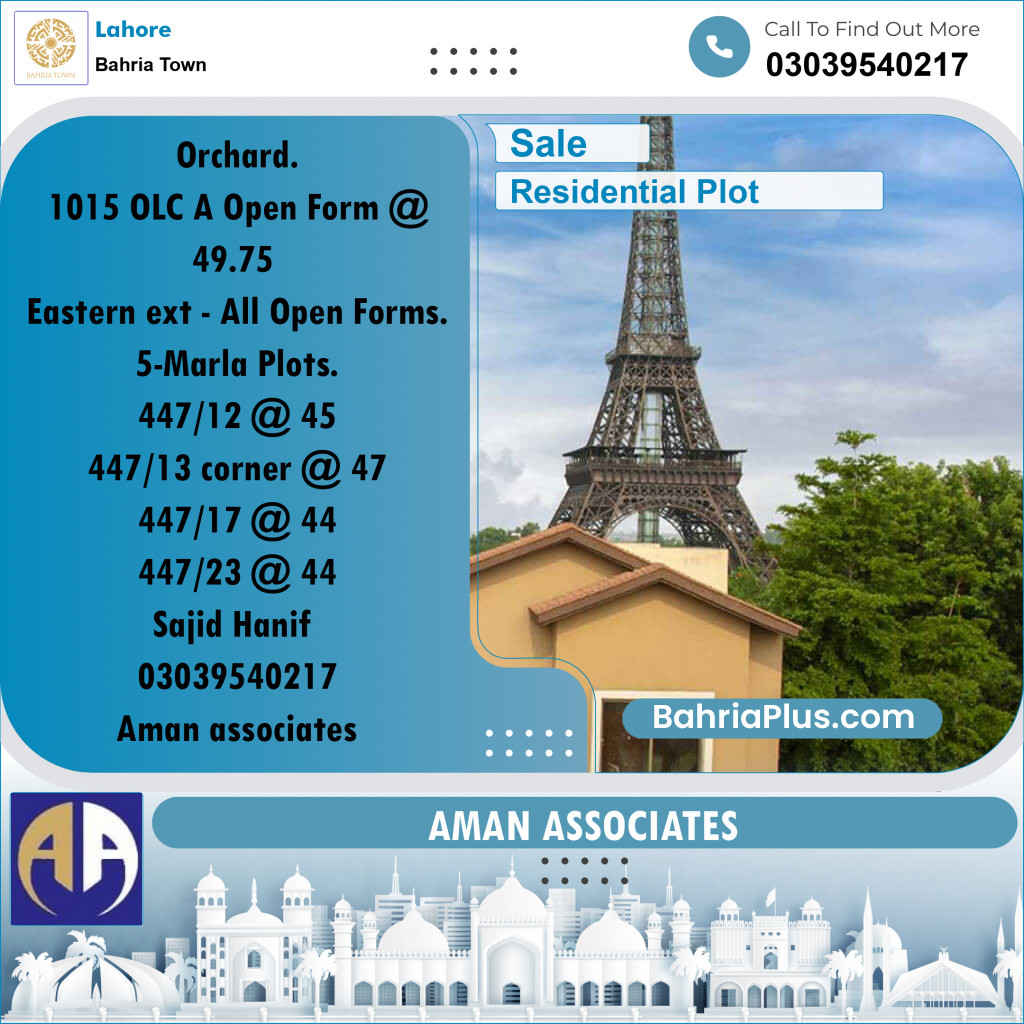 10 Marla Residential Plot for Sale in Bahria Town, Lahore - (BP-230657)