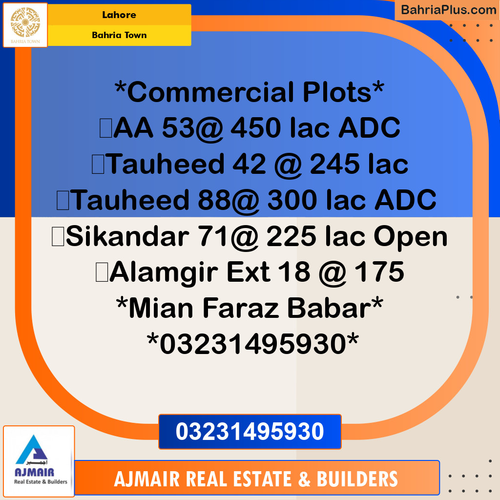 Commercial Plot for Sale in Bahria Town, Lahore - (BP-230683)