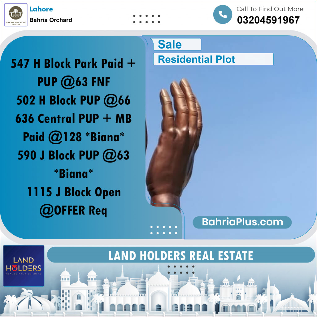 Residential Plot for Sale in Bahria Orchard, Lahore - (BP-230707)