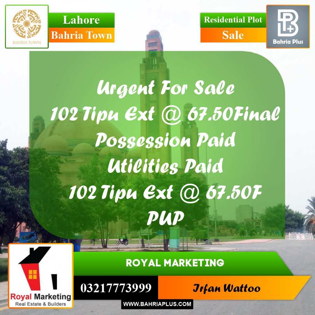 Residential Plot for Sale in Bahria Town, Lahore - (BP-230724)