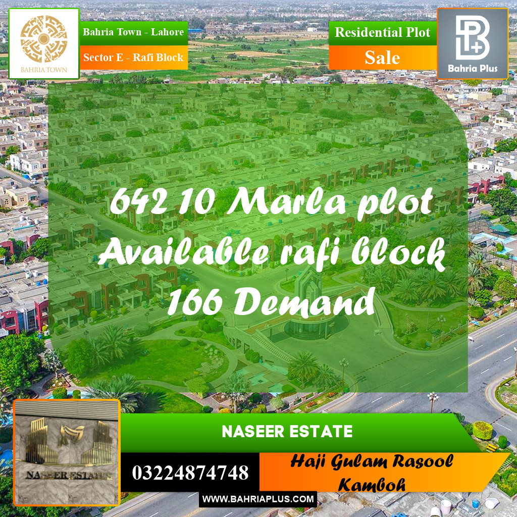 10 Marla Residential Plot for Sale in Sector E - Rafi Block -  Bahria Town, Lahore - (BP-230840)
