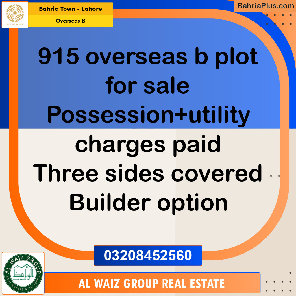 10 Marla Residential Plot for Sale in Overseas B -  Bahria Town, Lahore - (BP-230844)