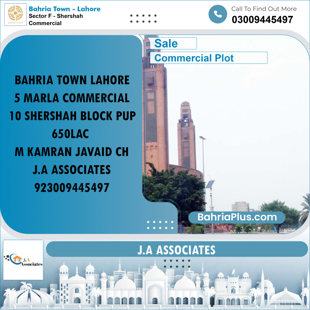 5 Marla Commercial Plot for Sale in Sector F - Shershah Commercial -  Bahria Town, Lahore - (BP-230867)