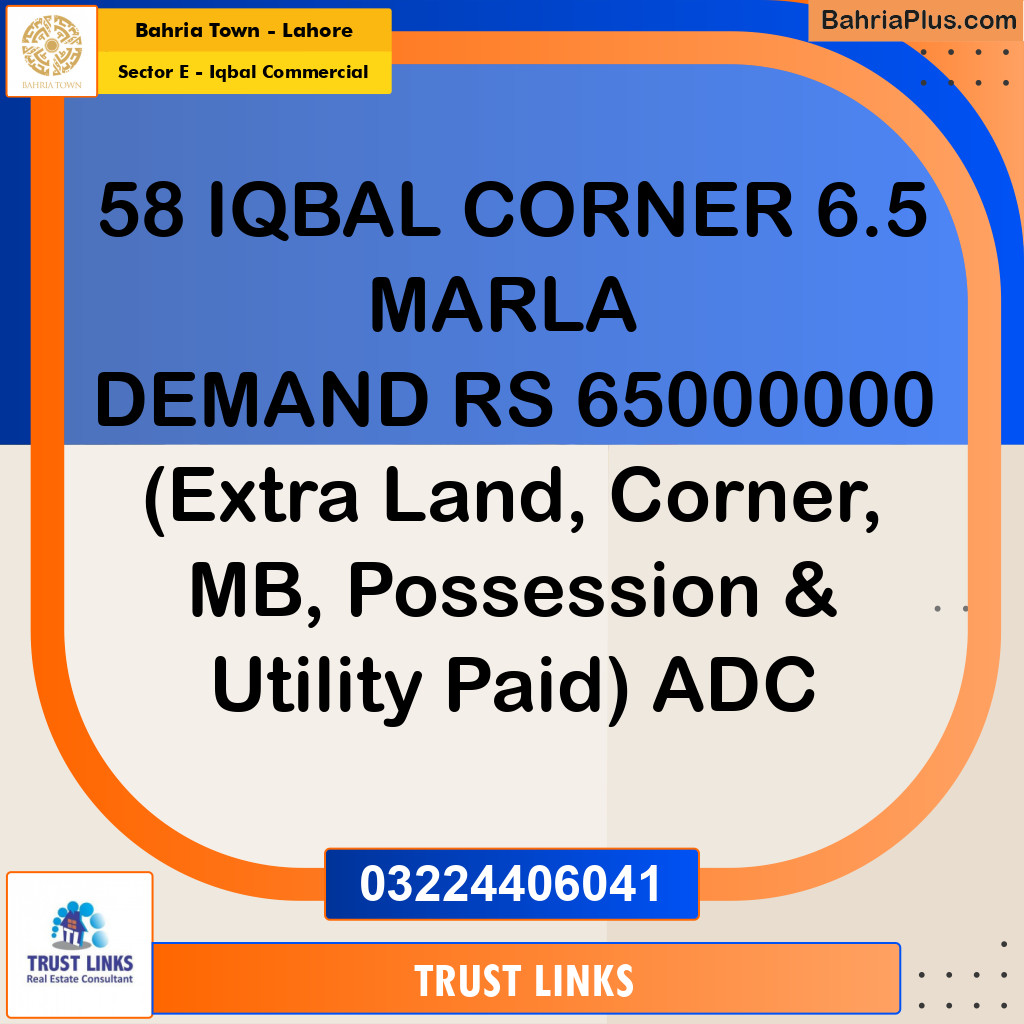 6.5 Marla Commercial Plot for Sale in Sector E - Iqbal Commercial -  Bahria Town, Lahore - (BP-230887)
