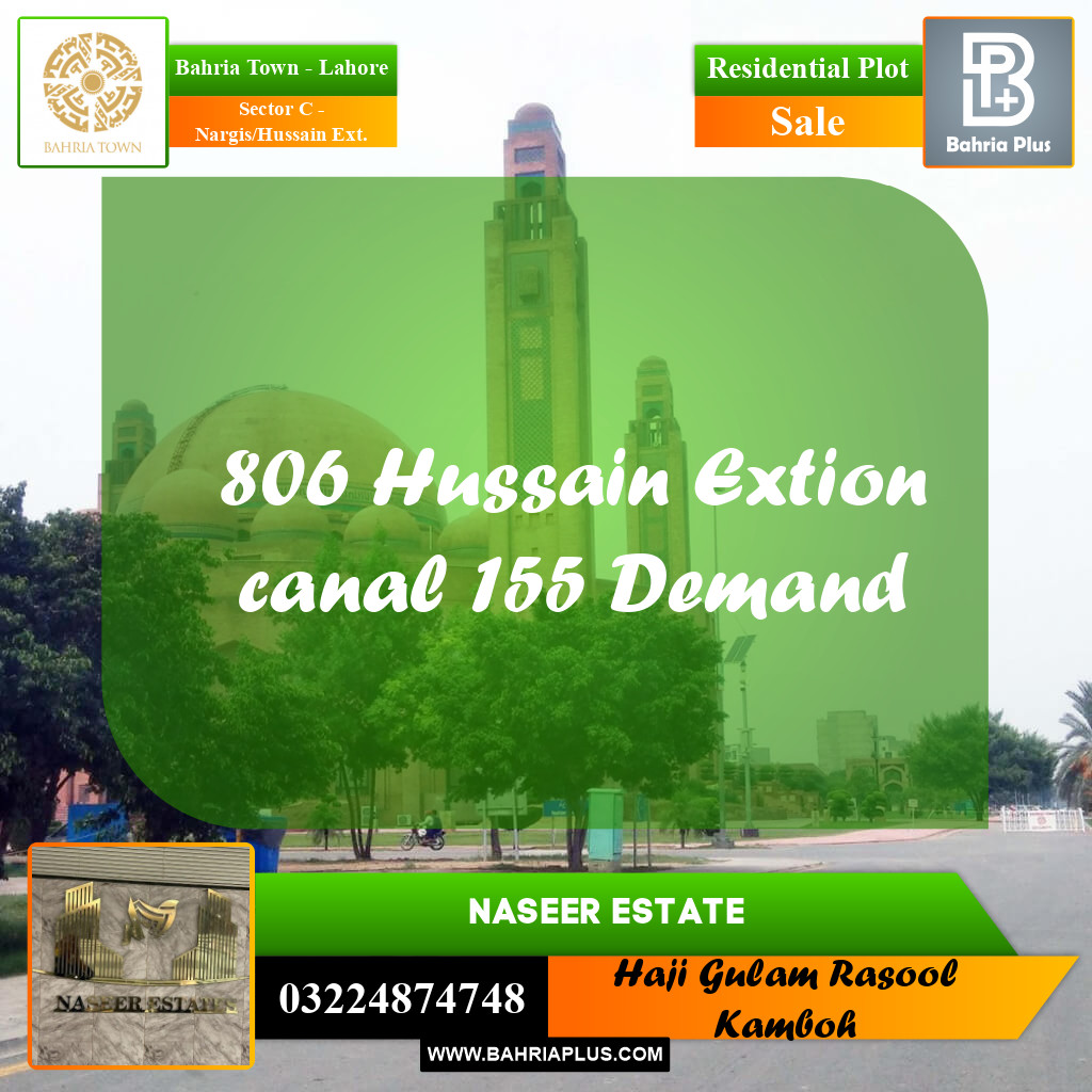 20 Marla Residential Plot for Sale in Sector C - Nargis/Hussain Ext. -  Bahria Town, Lahore - (BP-230921)