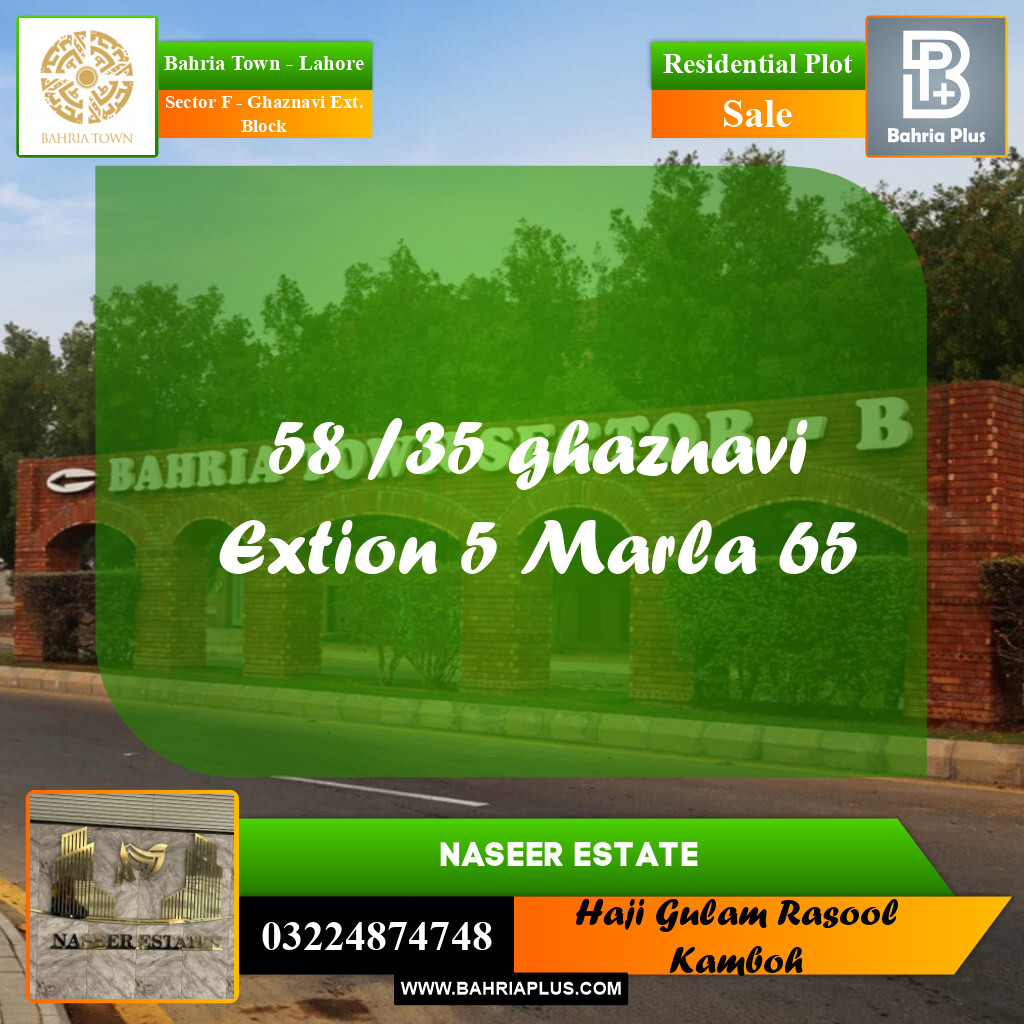 5 Marla Residential Plot for Sale in Sector F - Ghaznavi Ext. Block -  Bahria Town, Lahore - (BP-230924)